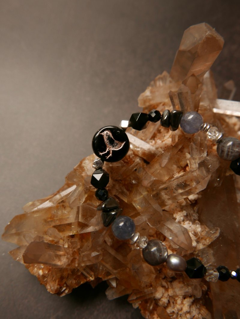 Natural stone bracelet/obsidian/black Stone - Bracelets - Stone Black