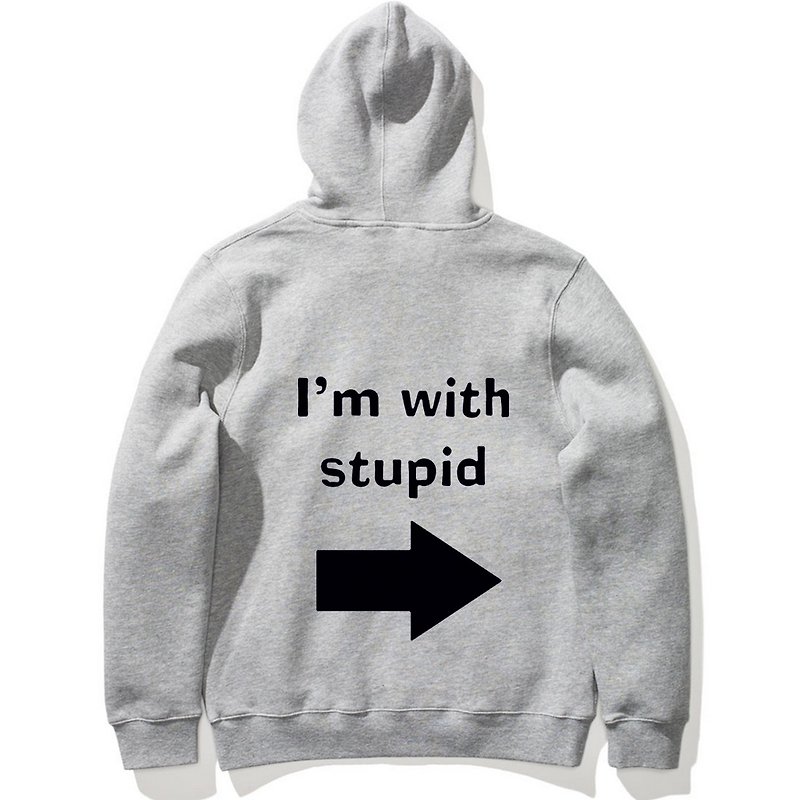 I'M WITH STUPID Long-sleeved bristles hooded T neutral gray - Unisex Hoodies & T-Shirts - Cotton & Hemp Gray