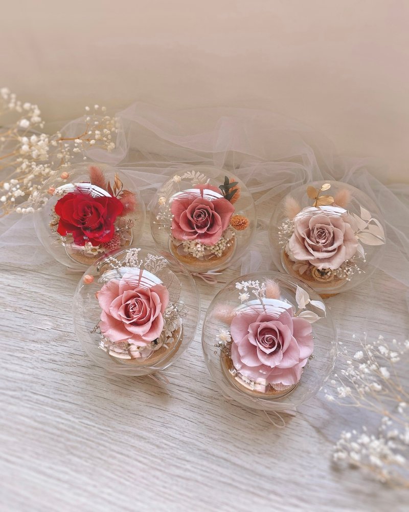 Preserved Flower Glass Cup - The Only Warm Color Style Japanese Rose Preserved Flower Cup Dry Flower Cup Valentine's Day - ช่อดอกไม้แห้ง - พืช/ดอกไม้ หลากหลายสี