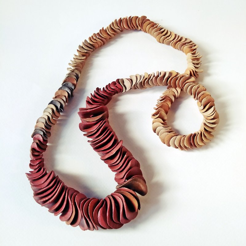 Handmade Clay Beads Necklace (Earth tone) - Necklaces - Pottery 