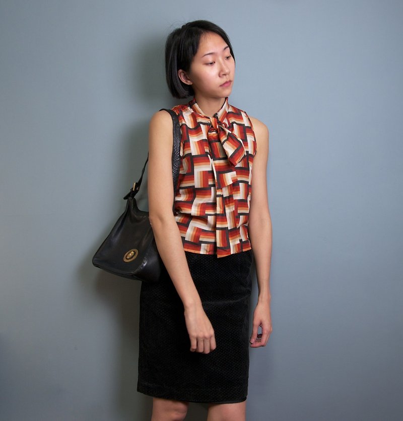 FOAK vintage Benetton tangerine geometric pop style scarf vest - Women's Vests - Other Materials Multicolor