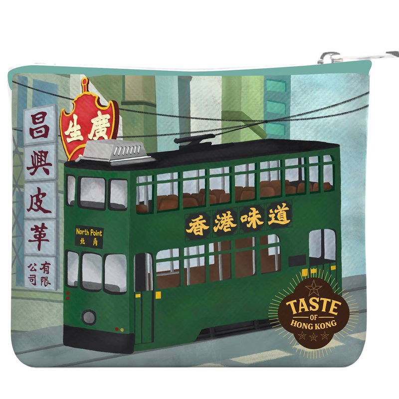 【香港味道】零錢包 - 叮叮車 / Tram - 零錢包/小錢包 - 棉．麻 綠色