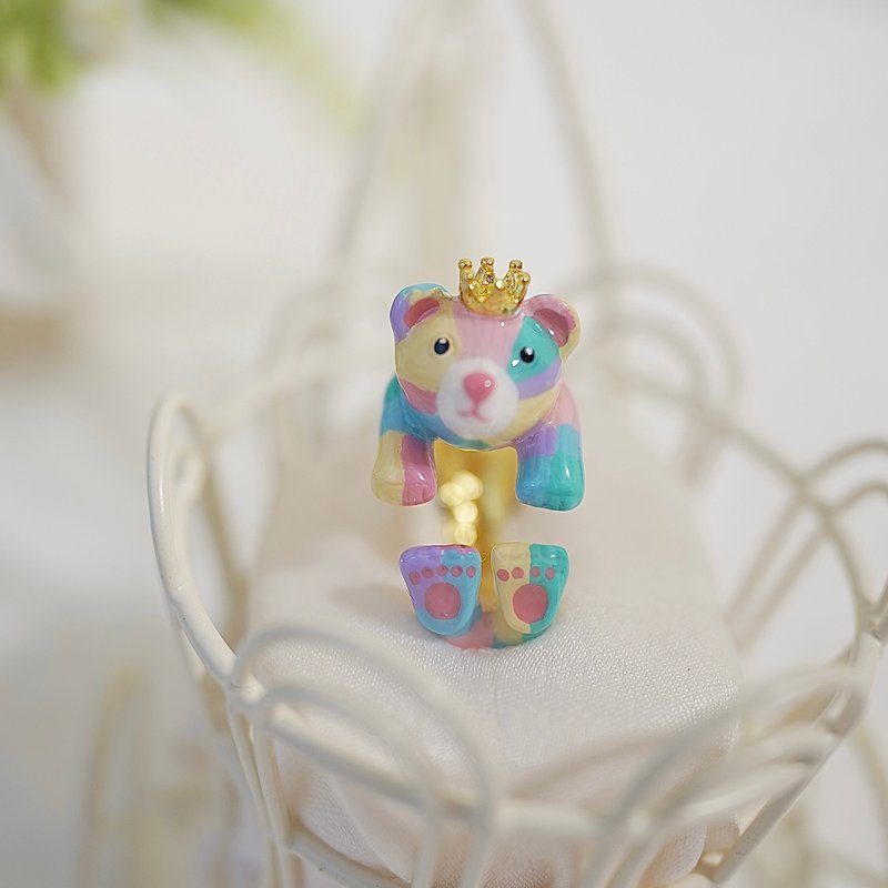 [Every day should be colorful] Handmade by craftsmen‧18K Bronze and brass‧Colorful bear ring - แหวนทั่วไป - ทองแดงทองเหลือง 