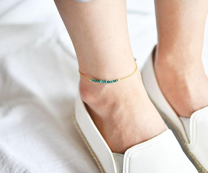 Anklet of good luck and prosperity of the symbol Kurisokora (珪孔sparrow Stone) - Anklets & Ankle Bracelets - Other Metals Green