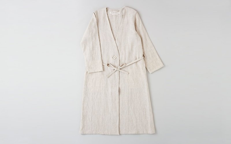 Linen shop coat (Natural) - เสื้อแจ็คเก็ต - ผ้าฝ้าย/ผ้าลินิน สีกากี
