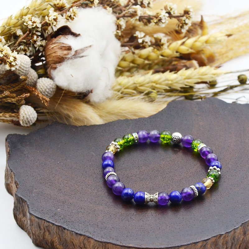 Wish Fruit | Purple Green Crystal Lapis Natural Stone Bracelet - สร้อยข้อมือ - เครื่องเพชรพลอย สีม่วง