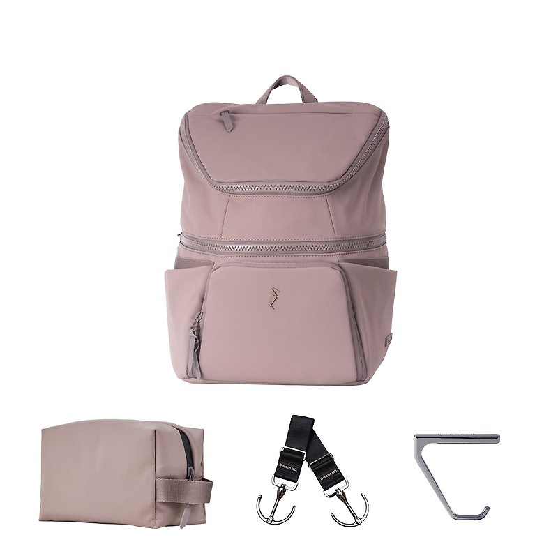 [15L Travel 4-Piece Set] Baby Bag/Waterproof Bag/Desk Hook/Hook Value Set (Pink) - Diaper Bags - Nylon Black