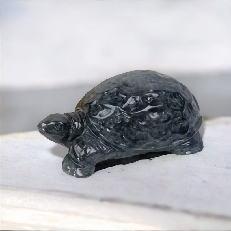 [Auspiciousness and Longevity] Black Chicken Jade Turtle Ornament | Natural Burmese Jade A-grade - อื่นๆ - หยก สีเทา