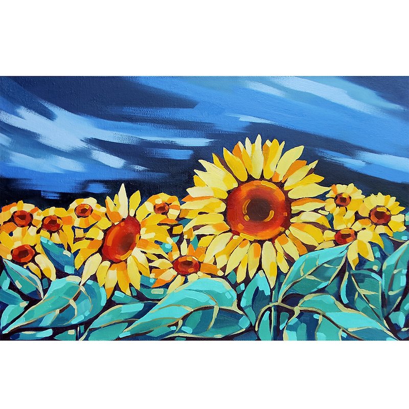 Sunflower Handmade Painting Floral Original Art Field Flower Artwork - 掛牆畫/海報 - 其他材質 黃色