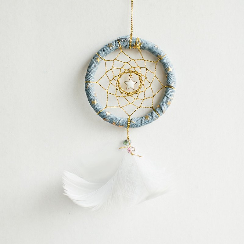 Light Blue + Gold Line (Denin Style Series)-Dream Catcher Finished Product-Valentine's Day Gift - Items for Display - Other Materials 