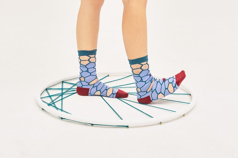 Honeycomb Lilac Transparent Sheer Socks | see-through socks - ถุงเท้า - ไนลอน สีม่วง