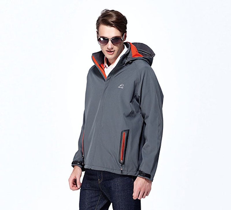 Black waterproof breathable hooded sports jacket - Men's Coats & Jackets - Polyester Gray