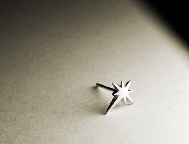 Eight-pointed star sterling silver earrings (single/pair) - ต่างหู - โลหะ สีเงิน