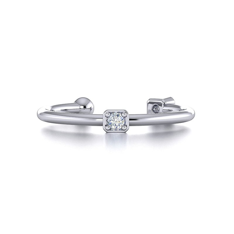 【PurpleMay Jewellery】18k White Gold Natural Diamond Open End Ring Band R004 - แหวนทั่วไป - เพชร สีเงิน