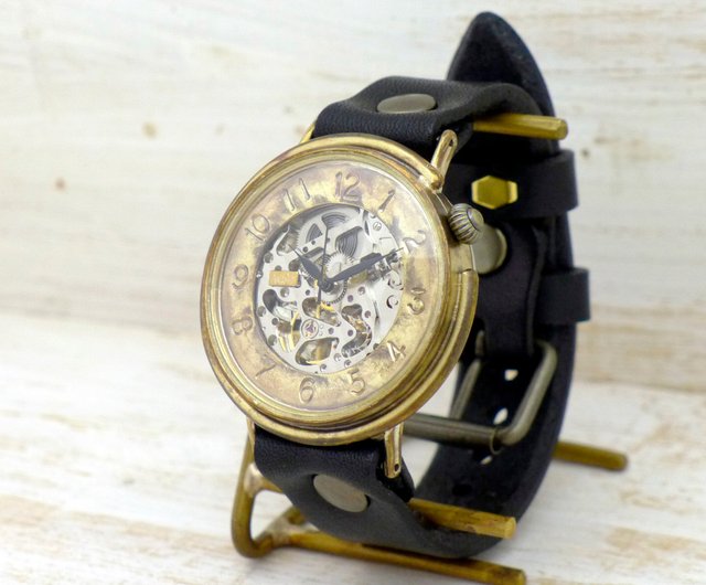 BAM043 自動巻きBrass特大42mm ｱﾗﾋﾞｱ数字 手作り腕時計 [BAM043 ｱﾗﾋﾞｱ]        