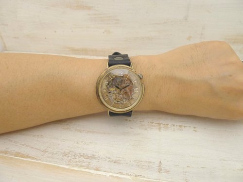 BAM043 自動巻きBrass特大42mm ｱﾗﾋﾞｱ数字 手作り腕時計 [BAM043 ｱﾗﾋﾞｱ]        