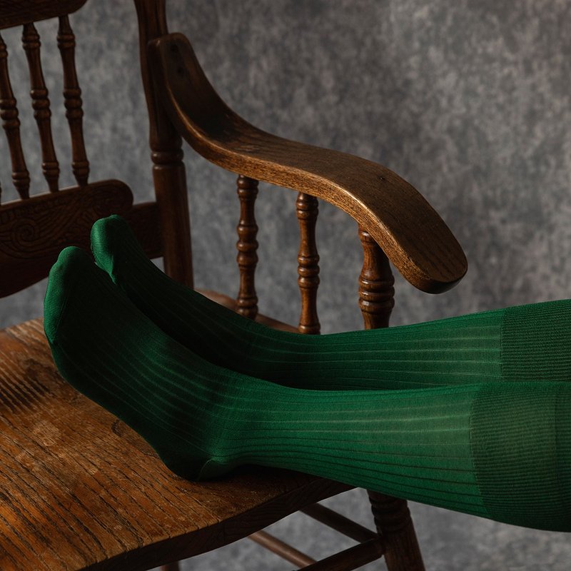 Tall Gentleman Socks Made in Italy 80 Combed Mercerized Cotton Bush Green - Dress Socks - Cotton & Hemp Green