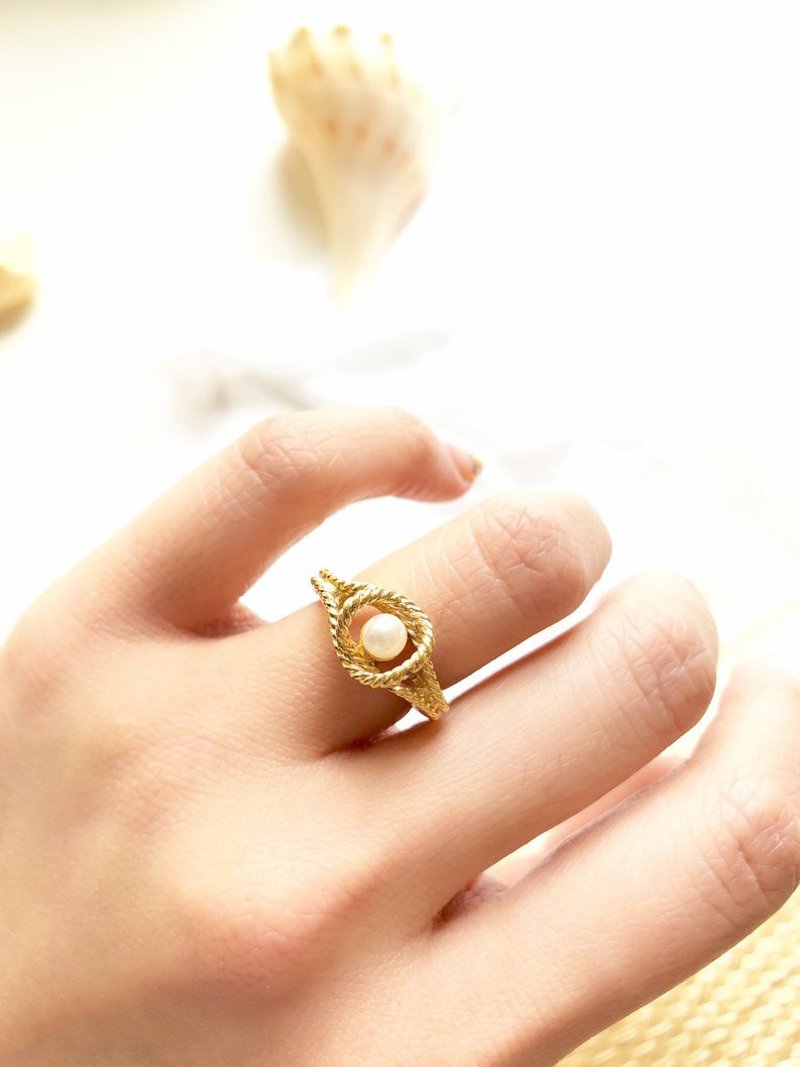 Vintage Pearl 14k Gold Plated Adjustable Ring - 戒指 - 貴金屬 金色