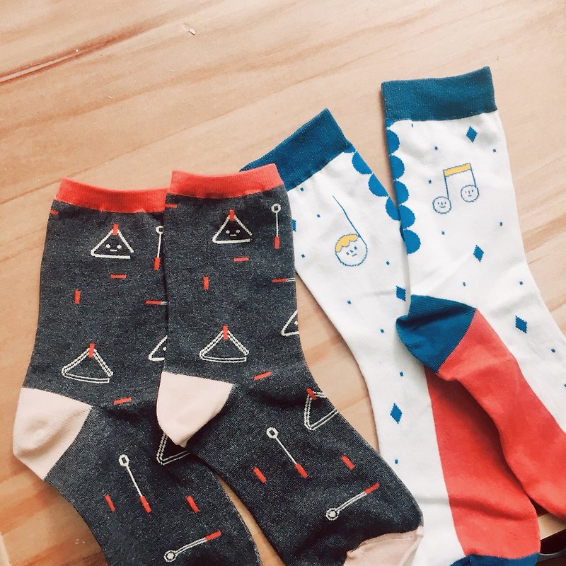 Triangle & Musical Note Socks - Set of 2 - ถุงเท้า - ผ้าฝ้าย/ผ้าลินิน สีดำ