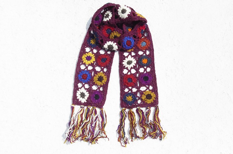 Handmade crocheted wool scarf/flower crocheted silk scarf/flower woven stitching wool scarf - purple forest - ผ้าพันคอ - ขนแกะ หลากหลายสี