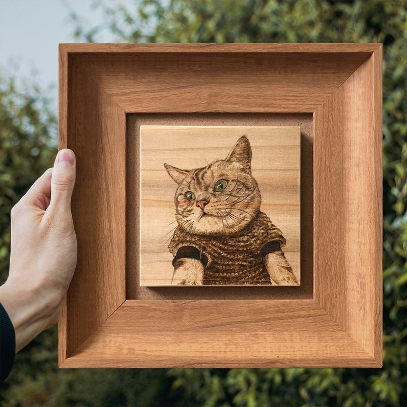 Customized pyrography - one animal/pet model - Customized Portraits - Wood Khaki