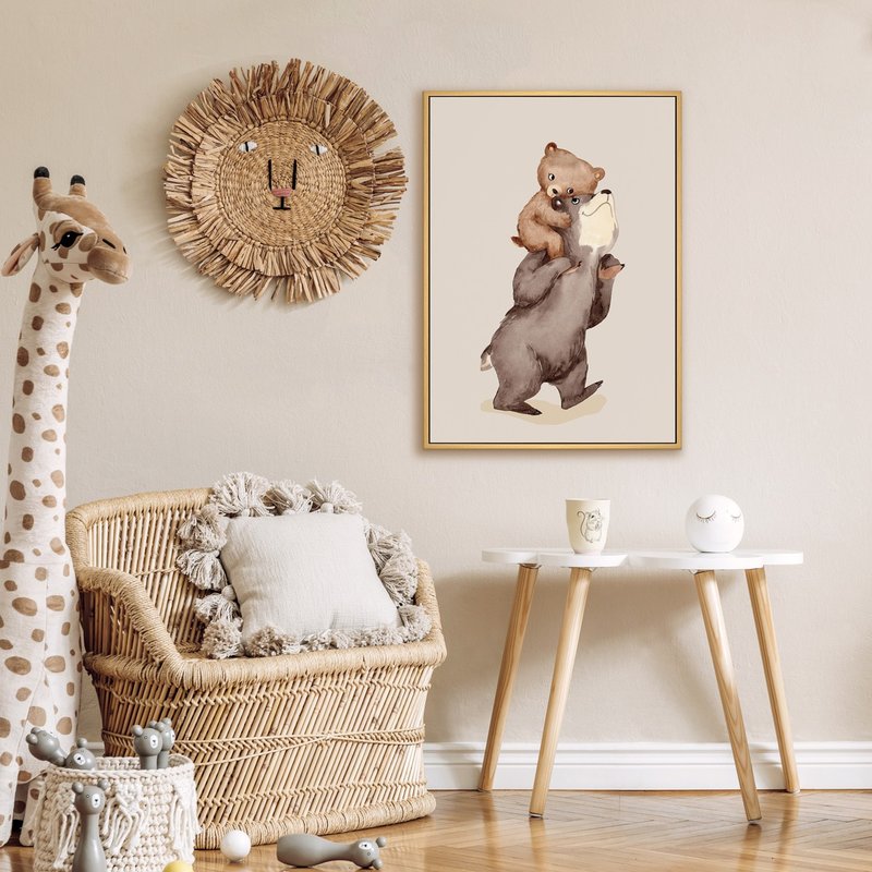 おうちに帰ろう〜癒されるかわいいヒグマのイラストの掛け絵・子供部屋の飾り絵・寝室のレイアウト - ポスター・絵 - その他の素材 カーキ