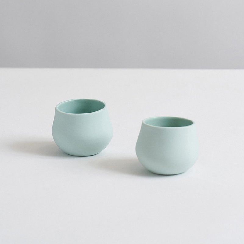 【3,co】Ocean Xishi Small Cup (Two-piece Set) - Green + Green - แก้ว - เครื่องลายคราม สีเขียว