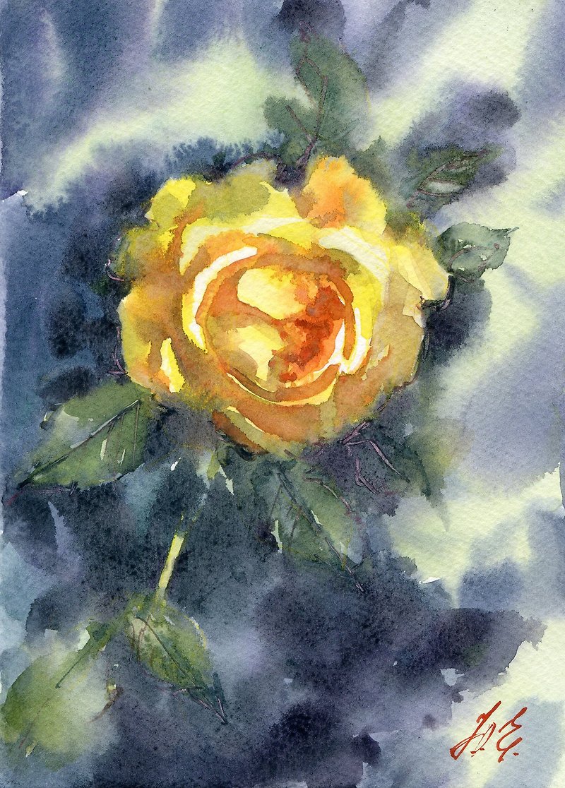 Yellow rose art Original watercolor painting Flower by Yulia Evsyukova - Posters - Paper Yellow