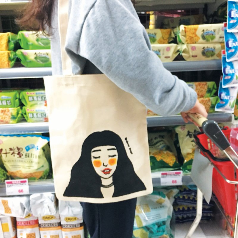 Fresh girl side canvas bag handmade silk screen - Messenger Bags & Sling Bags - Cotton & Hemp White