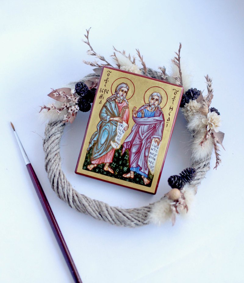 hand painted orthodox christian Saint Holy Prophets Jeremiah and Isaiah - 其他 - 木頭 金色