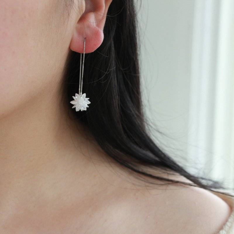 [Valentine's Day Gift] Snowflake s925 Silver Stone wire - Earrings & Clip-ons - Sterling Silver Transparent