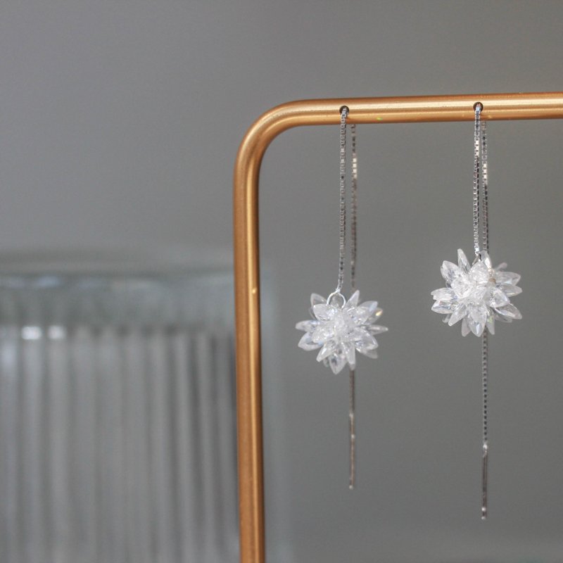 浪漫雪花 s925純銀耳環耳線 - 耳環/耳夾/耳骨夾 - 純銀 透明