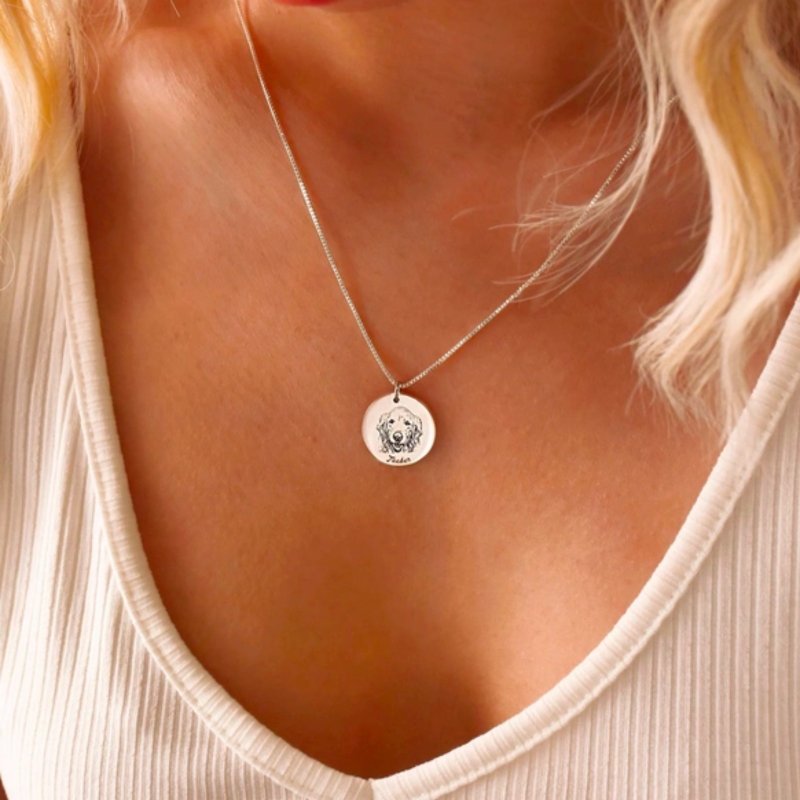 客製化毛小孩 純銀項鍊 寵物畫像複刻 紀念 貓狗似顏繪 禮物 雕刻 - 項鍊 - 純銀 