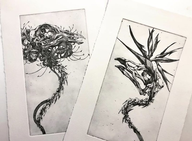 凹版限量版畫 - 天堂鳥&彼岸花 - 海報/掛畫/掛布 - 紙 黑色