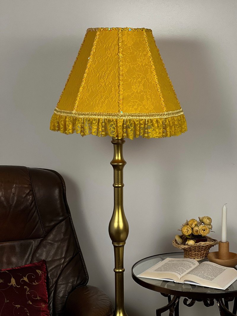 Victorian lampshade yellow fabric with fringe - Lighting - Other Materials Yellow