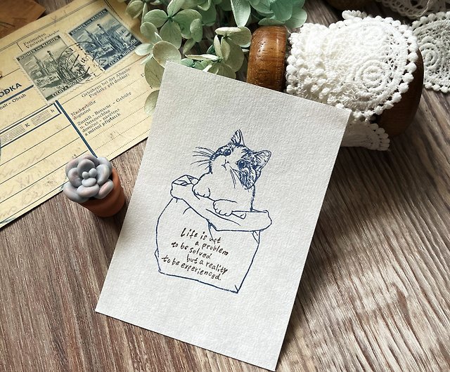 no.101 Cat in paper bag Note Stamp - Shop yusworld Stamps & Stamp