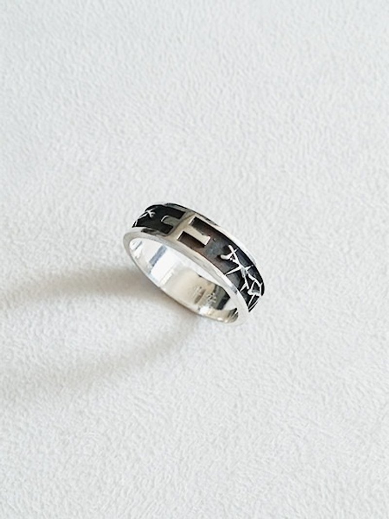 Ring Cross thorns Sterling Silver - แหวนทั่วไป - เงินแท้ สีดำ