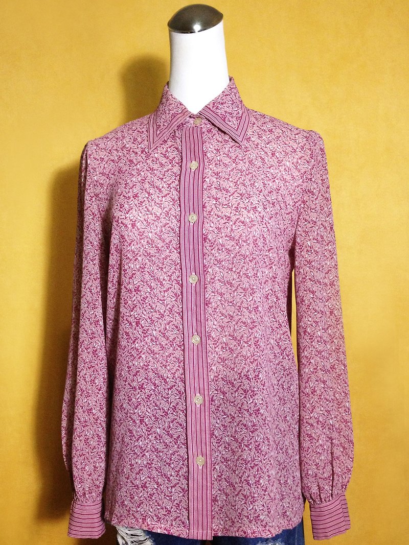 Ping-pong vintage [vintage shirt / striped flowers vintage chiffon shirt] abroad back VINTAGE - Women's Shirts - Polyester Pink
