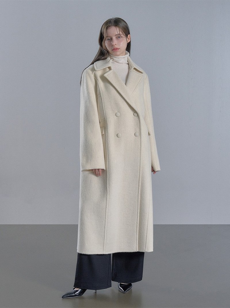 アルパカ ナポレオンカラー ダブルコート - ホワイト - ジャケット - その他の素材 ホワイト