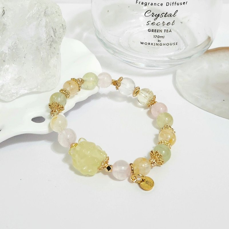 黃水晶九尾狐設計手鍊/招財助事業、招桃花之搭配水晶 - 手鍊/手鐲 - 水晶 粉紅色