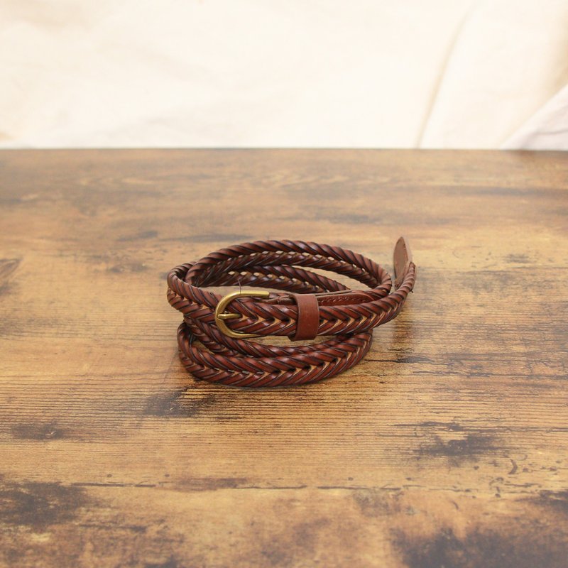Back to Green-經典復古腰帶  深棕編織 bt-25 //vintage belt - 皮帶/腰帶 - 真皮 