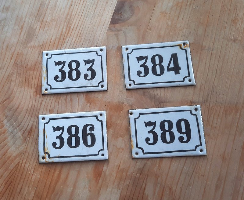 Rectangular enamel metal door sign 383 384 386 389 address number plate vintage - Doorway Curtains & Door Signs - Enamel White