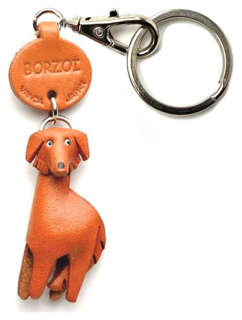 BORZOI Leather Keychain handmade in Japan lead charm collar charm VANCA - ที่ห้อยกุญแจ - หนังแท้ สีนำ้ตาล