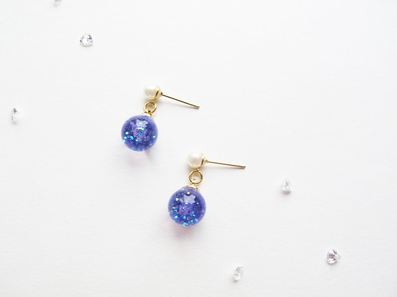 Rosy Garden purple glitter with water inside glass ball earrings - Earrings & Clip-ons - Glass Purple