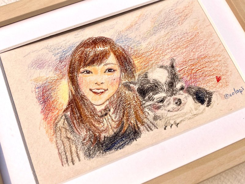Customized pet illustrations. Exquisite and warm illustrations of a girl and a dog. The framed packaging looks like a painting. - ภาพวาดบุคคล - กระดาษ 