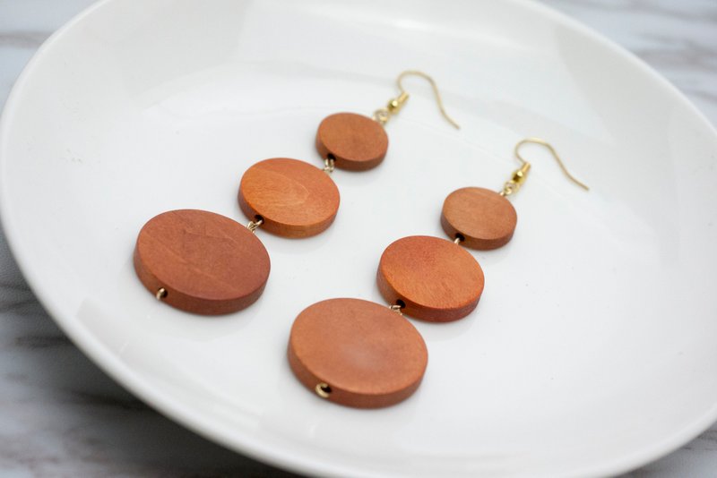 日本のシンプルな茶色のログストリングイヤリング耳鍼耳イヤリングイヤリング - ピアス・イヤリング - 木製 ブラウン