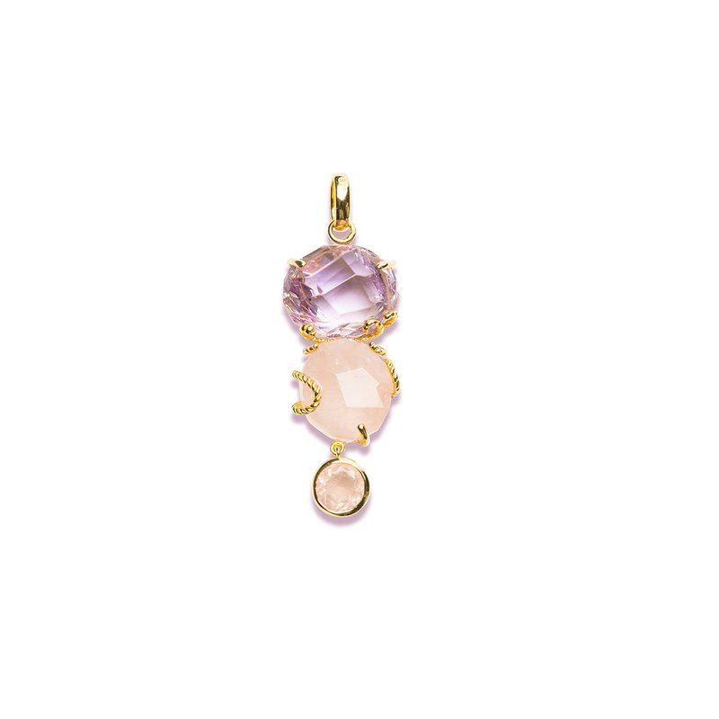 Raw Ore Series||Eipbeba Sakhotora Happy Island||Candy Light Pink Purple Two-color Crystal Ore Pendant - Necklaces - Silver Pink