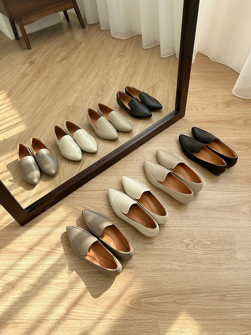 [Berlin Women] MIT Sheepskin Pointed Toe Flats 2.0 - Off-White/Apricot/Grey/Black - รองเท้าบัลเลต์ - หนังแท้ สีกากี