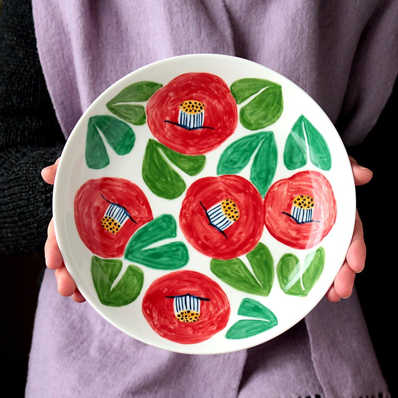 赤い椿の深皿 - 小皿 - 磁器 レッド