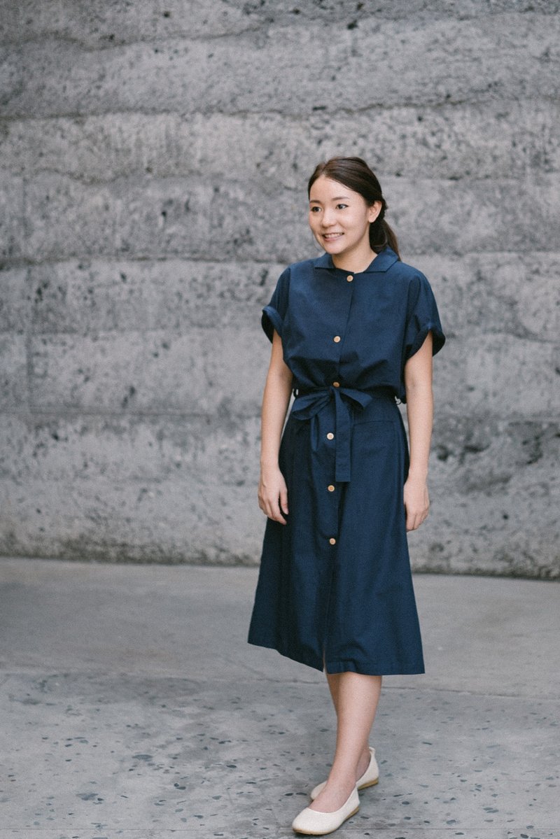 MAPRAO DRESS - Navy - ชุดเดรส - ผ้าฝ้าย/ผ้าลินิน สีน้ำเงิน